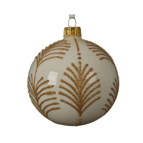 SFERA VETRO CON FOGLIE BIANCO
